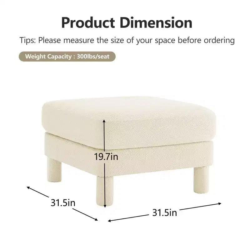 TUYOHW 19.7 Plush Footrest Ottoman,Soft Fabric Ottoman Module for Sectional Sofa,Wooden Frame Square Footstool for Living Room
