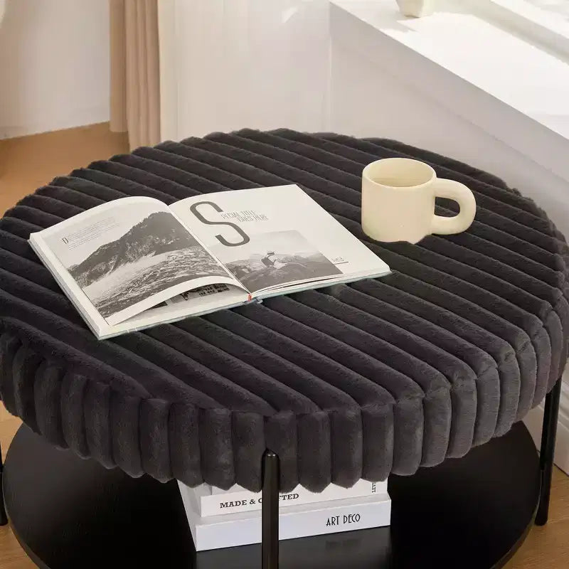 TUYOHW 2-Tier Round Coffee Table Ottoman,30.9 Fluffy Faux Fur Storage Footstool for Living Room,Elegant Center Table with 275lbs Capacity
