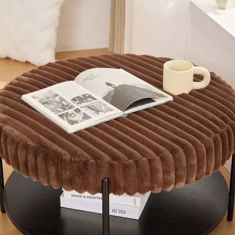 TUYOHW 2-Tier Round Coffee Table Ottoman,30.9 Fluffy Faux Fur Storage Footstool for Living Room,Elegant Center Table with 275lbs Capacity