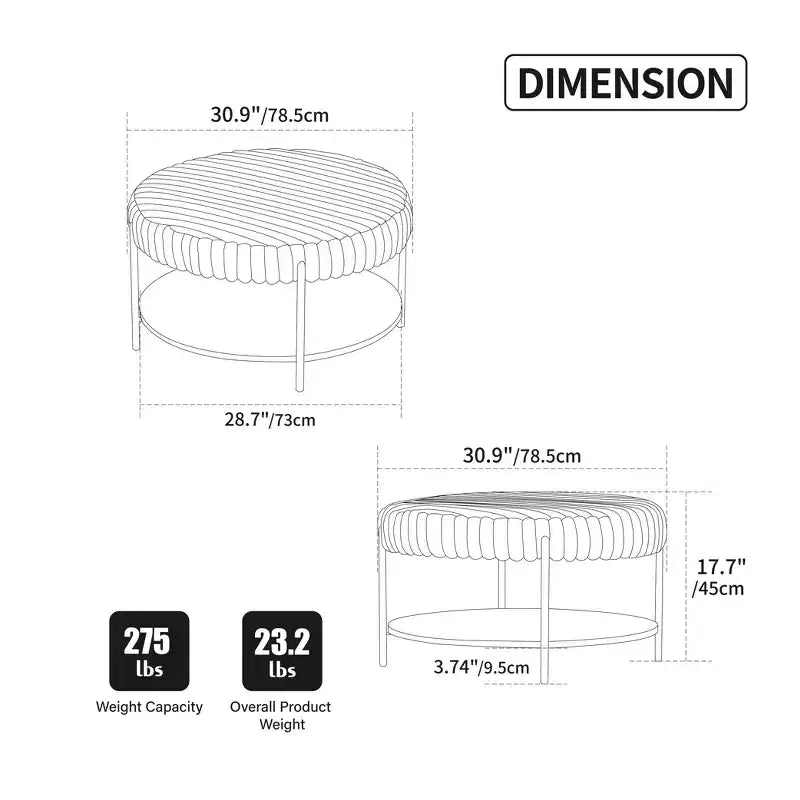 TUYOHW 2-Tier Round Coffee Table Ottoman,30.9 Fluffy Faux Fur Storage Footstool for Living Room,Elegant Center Table with 275lbs Capacity