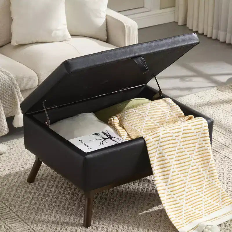 TUYOHW 23.2 Pouf de rangement mi-siècle pour salon et chambre, repose-pieds polyvalent, pouf de table basse en cuir PU, capacité de 180 kg