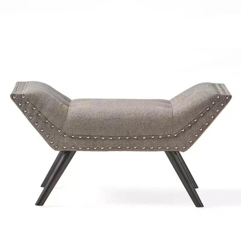 TUYOHW 35.5 Banc Ottoman Vintage Capitonnage à Boutons,Banc de Bout de Lit d'Appoint pour Chambre et Salon,Pieds en Bois de Bouleau et Clous Décoratifs,Gris