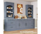 TUYOHW Armoire de cuisine autonome, buffet avec plateau en faux marbre, 2 étagères réglables, tiroir coulissant, buffet de rangement pour salle à manger