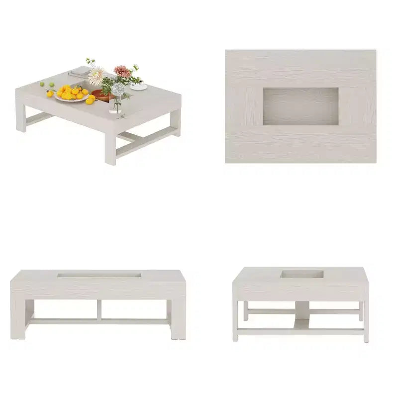 Famapy Warm Coffee Table White Wood Grain Center Table Sofa Side Table 176LBS Load-Bearing Built-In Storage Organizer Rectangle/Square Coffee Table