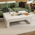 Famapy Warm Coffee Table White Wood Grain Center Table Sofa Side Table 176LBS Load-Bearing Built-In Storage Organizer Rectangle/Square Coffee Table