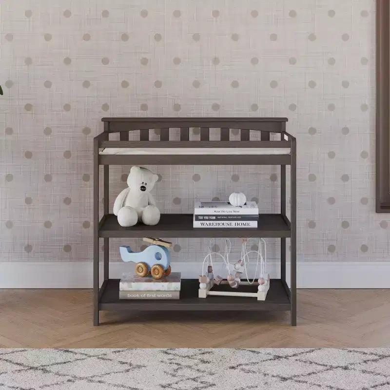 Child Craft Flat Top Infant Changing Table, Water-Resistant Pad and Safety Strap, Anti-Tip Kit Included to Prevent Tipping, Baby Safe Finish