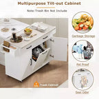 JVNOXK Multi-Functional Folding Kitchen Cart Island with Trash Bin, Storage Cabinet, and Drawers Wheeled Island with Adjustable Shelves White