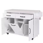 JVNOXK Multi-Functional Folding Kitchen Cart Island with Trash Bin, Storage Cabinet, and Drawers Wheeled Island with Adjustable Shelves White