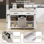 JVNOXK Multi-Functional Folding Kitchen Cart Island with Trash Bin, Storage Cabinet, and Drawers Wheeled Island with Adjustable Shelves White