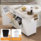 JVNOXK Multi-Functional Folding Kitchen Cart Island with Trash Bin, Storage Cabinet, and Drawers Wheeled Island with Adjustable Shelves White