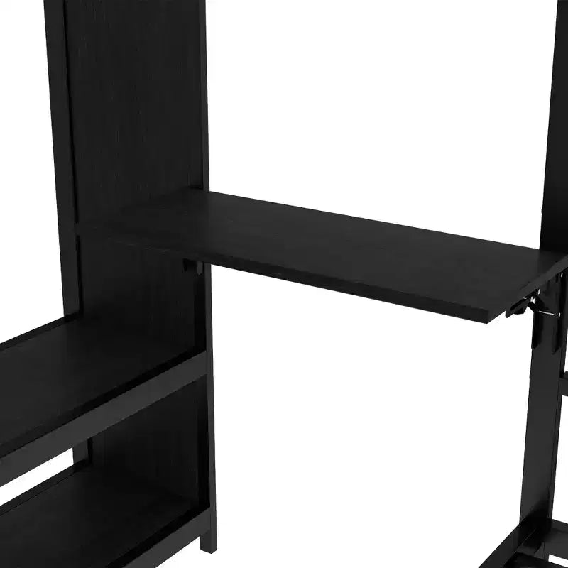 Bellemave Bunk Bed with Trundle and Built-in Wardrobe,Metal Bunk Bed Frame with Foldable Desk and Ladder, Noise-reduced design,Black