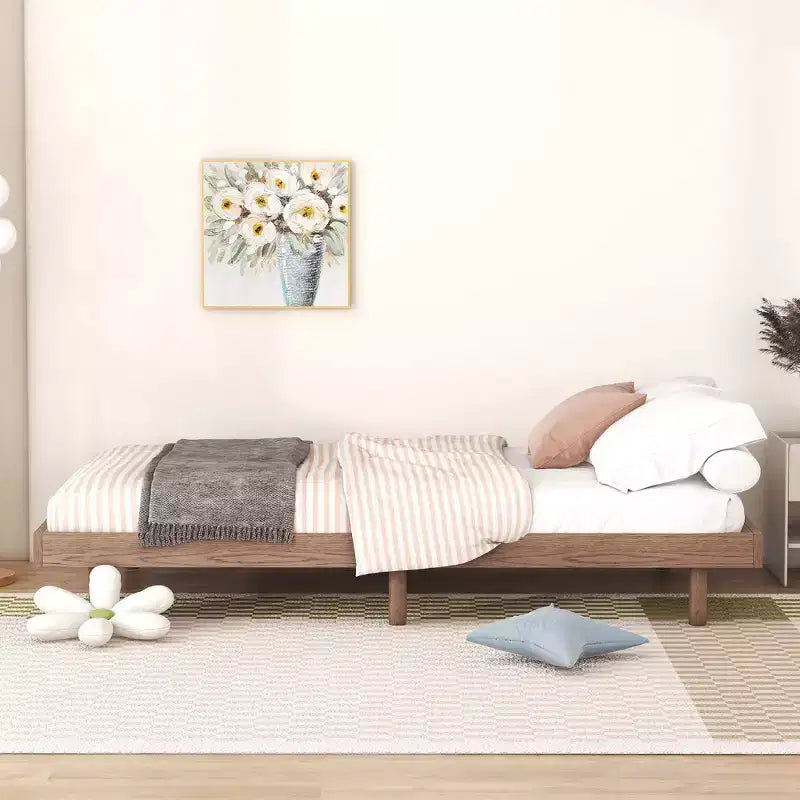 Bellemave Platform Bed with Thicken Slats Connected,Solid Wood Floating Platform Bed Frame without Headboard for Bedroom