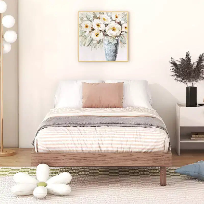 Bellemave Platform Bed with Thicken Slats Connected,Solid Wood Floating Platform Bed Frame without Headboard for Bedroom