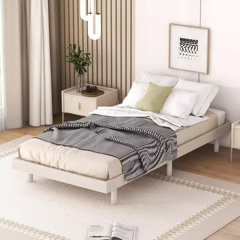 Bellemave Platform Bed with Thicken Slats Connected,Solid Wood Floating Platform Bed Frame without Headboard for Bedroom