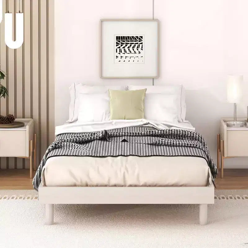 Bellemave Platform Bed with Thicken Slats Connected,Solid Wood Floating Platform Bed Frame without Headboard for Bedroom