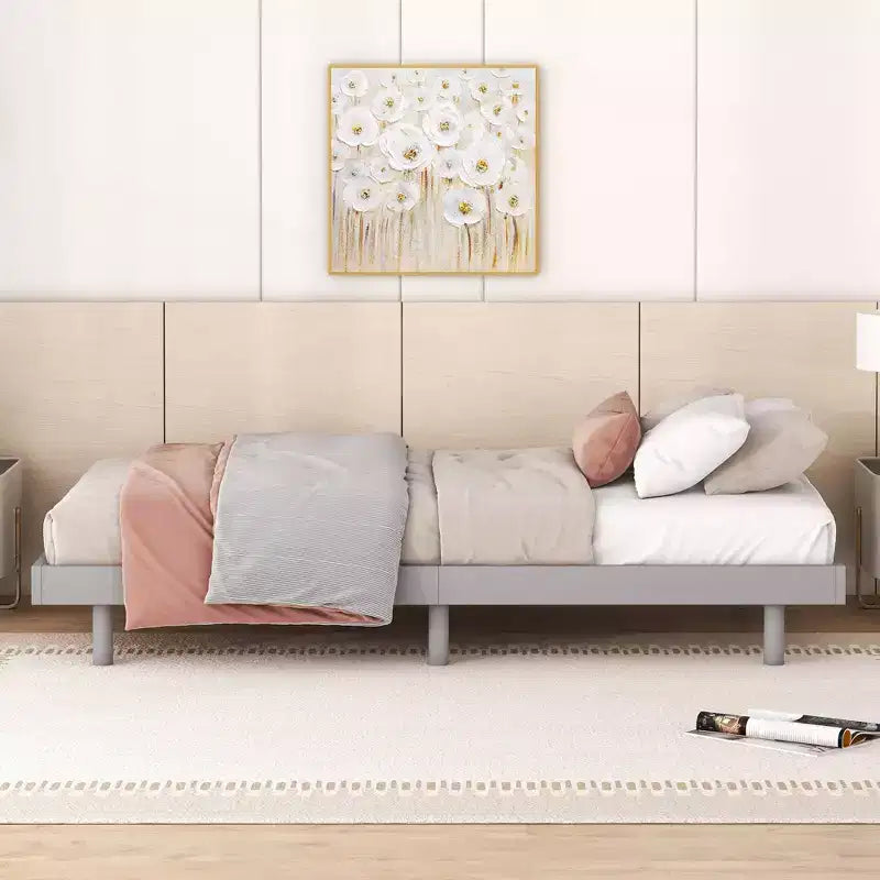 Bellemave Platform Bed with Thicken Slats Connected,Solid Wood Floating Platform Bed Frame without Headboard for Bedroom