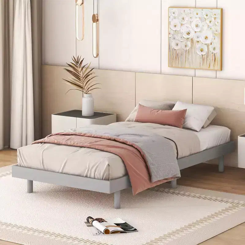Bellemave Platform Bed with Thicken Slats Connected,Solid Wood Floating Platform Bed Frame without Headboard for Bedroom