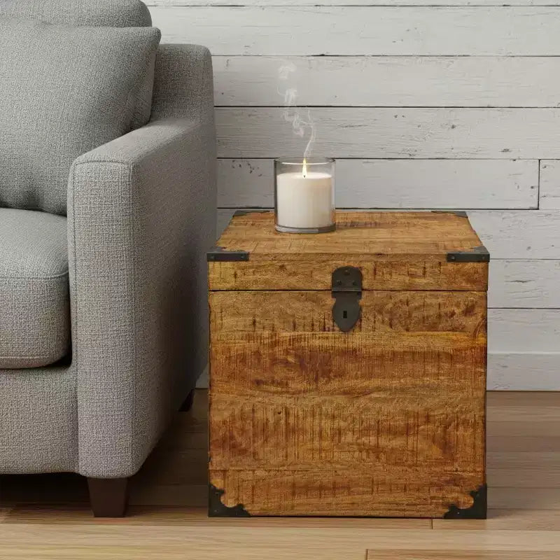 HomeRoots Table d'appoint carrée en bois massif marron naturel 20 po