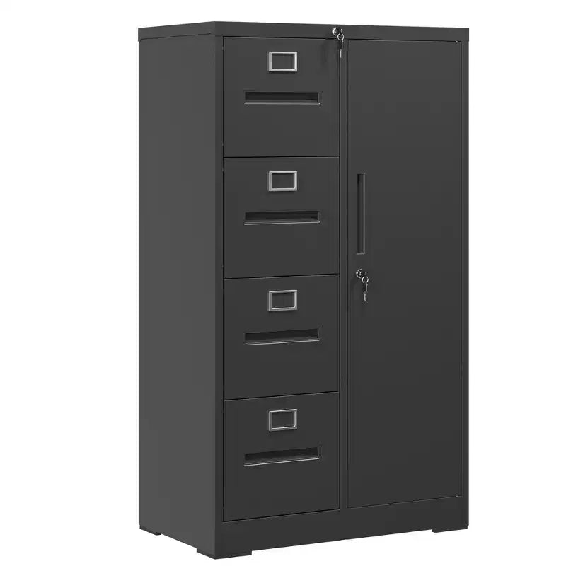 VIYET 52H 4-Drawer & 1-Door Metal Vertical Storage Cabinet with Lock, Black Steel Filing Cabinet for Home Office/School/Living Room