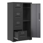 VIYET 52H Armoire de rangement verticale en métal à 4 tiroirs et 1 porte avec serrure, classeur en acier noir pour bureau à domicile/école/salon