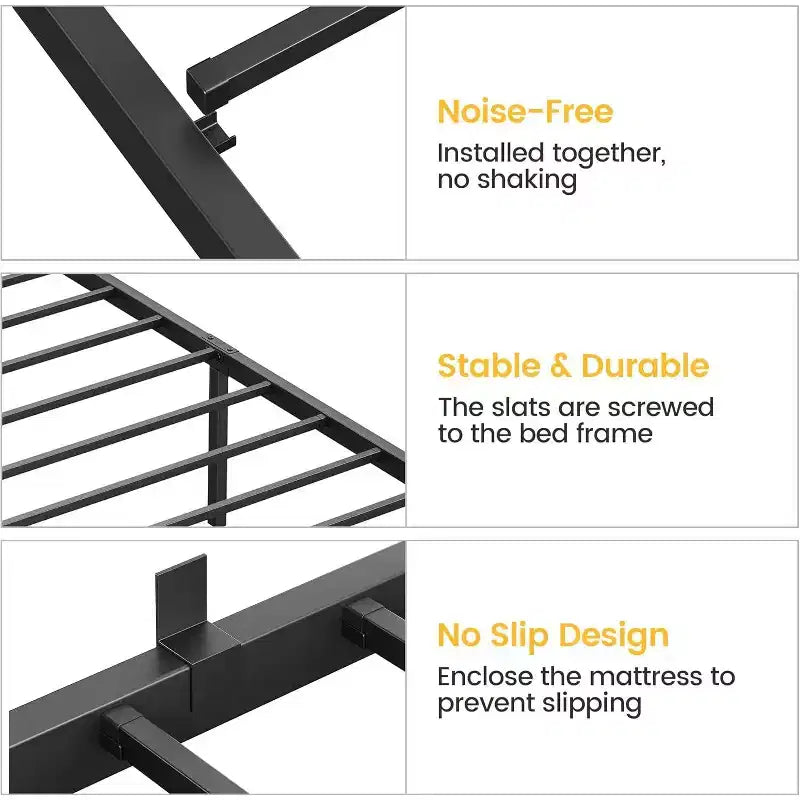 14 Inch Twin Bed Frame No Box Spring Needed, Heavy Duty Twin Platform Metal Bed Frame with Metal Slats, Easy Assembly, Noise Free, Black