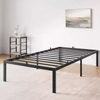 14 Inch Twin Bed Frame No Box Spring Needed, Heavy Duty Twin Platform Metal Bed Frame with Metal Slats, Easy Assembly, Noise Free, Black