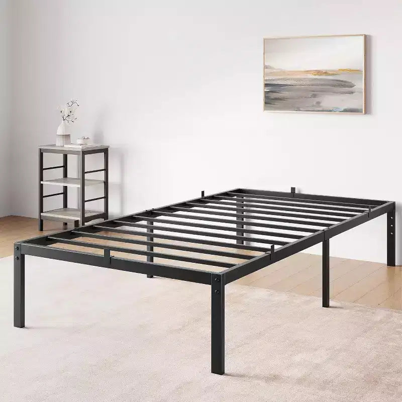 14 Inch Twin Bed Frame No Box Spring Needed, Heavy Duty Twin Platform Metal Bed Frame with Metal Slats, Easy Assembly, Noise Free, Black