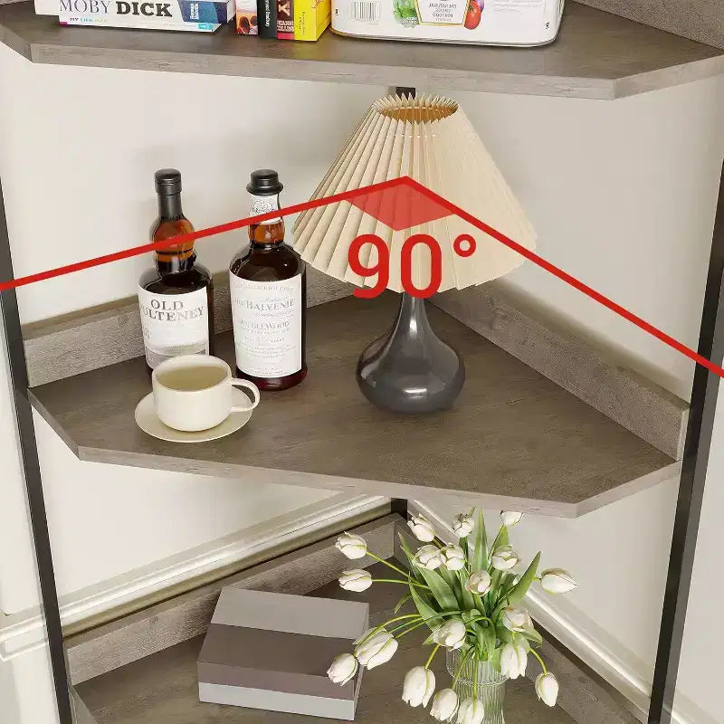 Corner Shelf, Bookcase, Standing Shelf, File Shelf, Wall Shelf, 3 Shelves and Storage Cabinet, MDF + Metal, Sonoma Grey, 60 x 42 x 180 cm