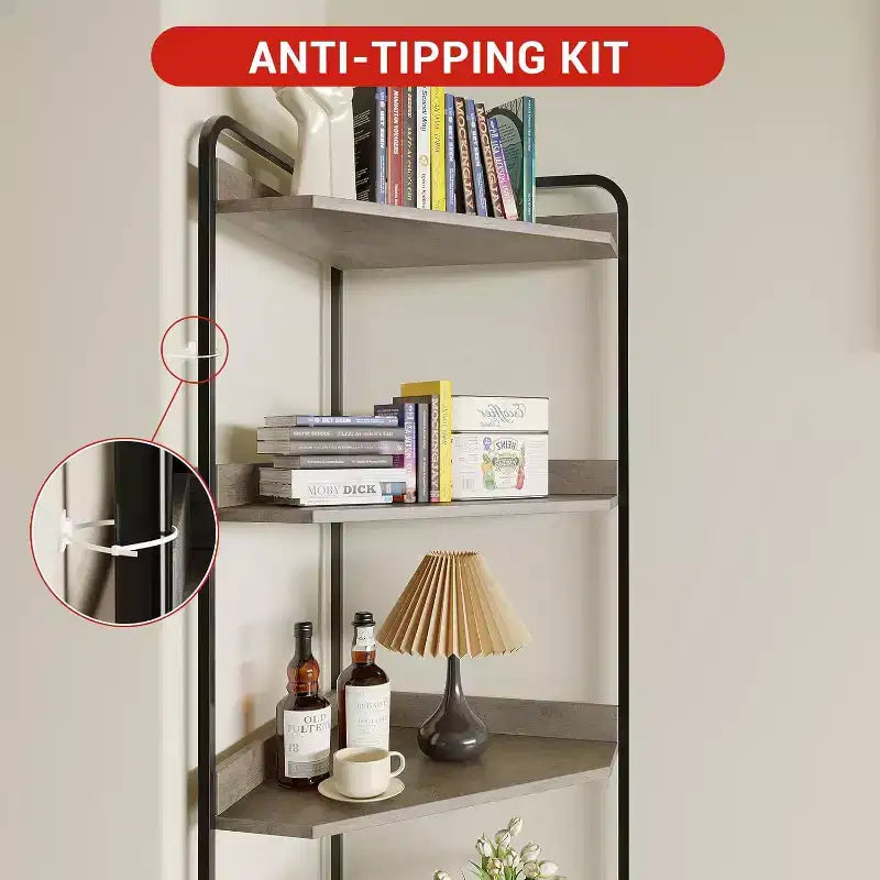 Corner Shelf, Bookcase, Standing Shelf, File Shelf, Wall Shelf, 3 Shelves and Storage Cabinet, MDF + Metal, Sonoma Grey, 60 x 42 x 180 cm