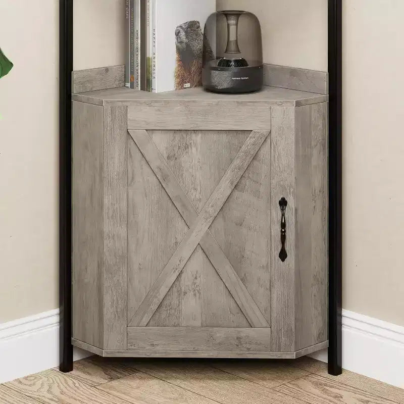 Corner Shelf, Bookcase, Standing Shelf, File Shelf, Wall Shelf, 3 Shelves and Storage Cabinet, MDF + Metal, Sonoma Grey, 60 x 42 x 180 cm