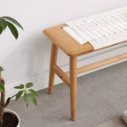 MAYEERTY Solid Oak Wood Bench with Handwoven Cane Seat - for Dining Room, Bedroom & Entryway