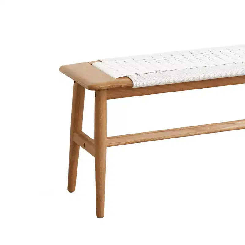 MAYEERTY Solid Oak Wood Bench with Handwoven Cane Seat - for Dining Room, Bedroom & Entryway