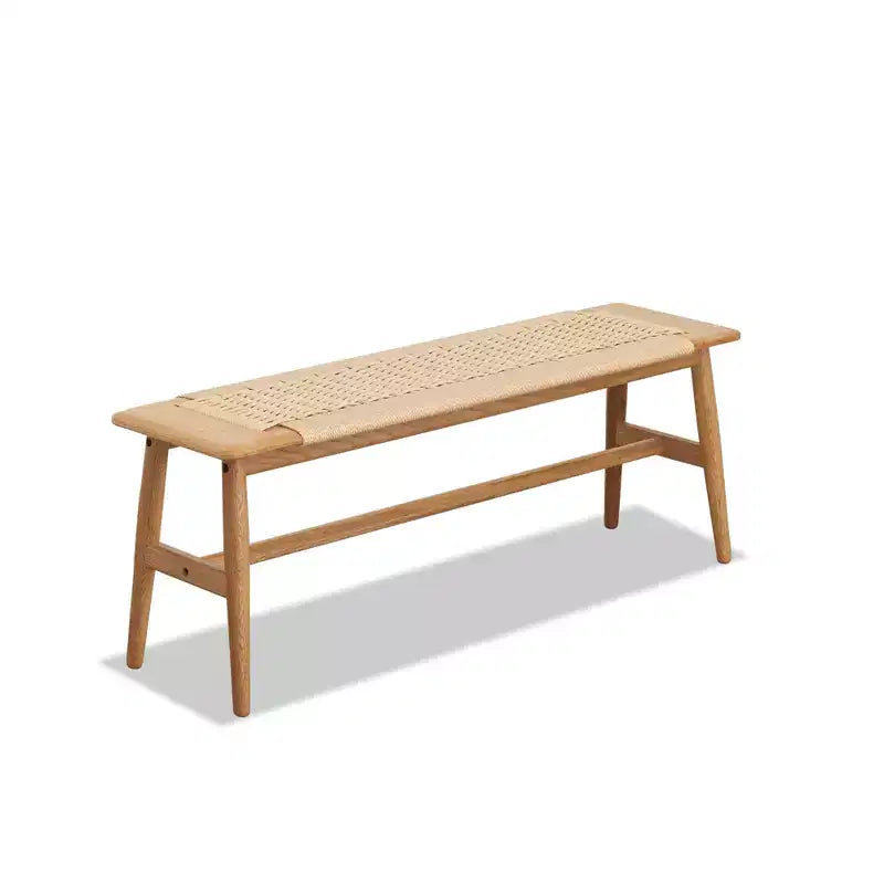 MAYEERTY Solid Oak Wood Bench with Handwoven Cane Seat - for Dining Room, Bedroom & Entryway