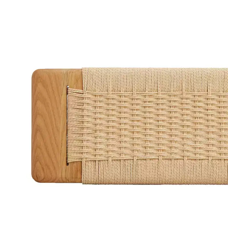 MAYEERTY Solid Oak Wood Bench with Handwoven Cane Seat - for Dining Room, Bedroom & Entryway
