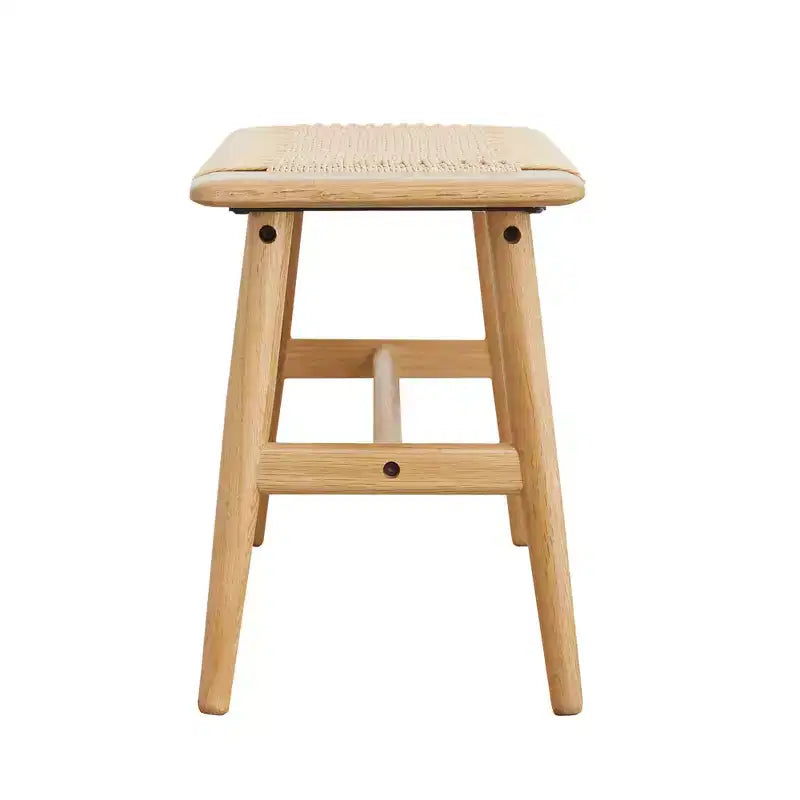 MAYEERTY Solid Oak Wood Bench with Handwoven Cane Seat - for Dining Room, Bedroom & Entryway