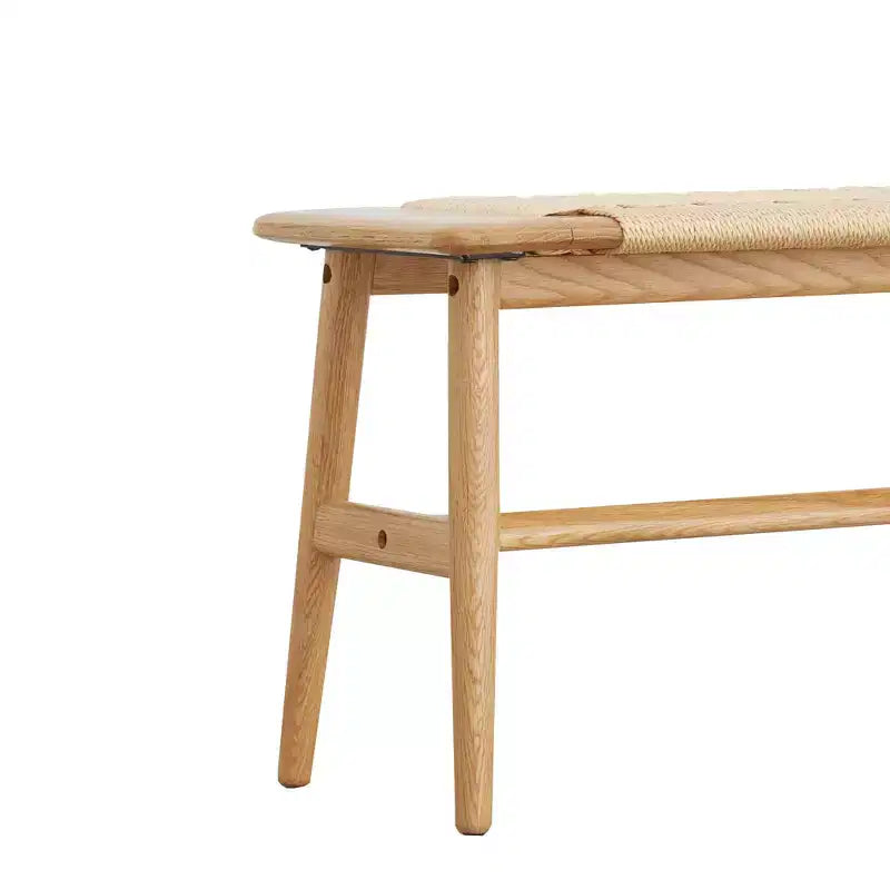 MAYEERTY Solid Oak Wood Bench with Handwoven Cane Seat - for Dining Room, Bedroom & Entryway