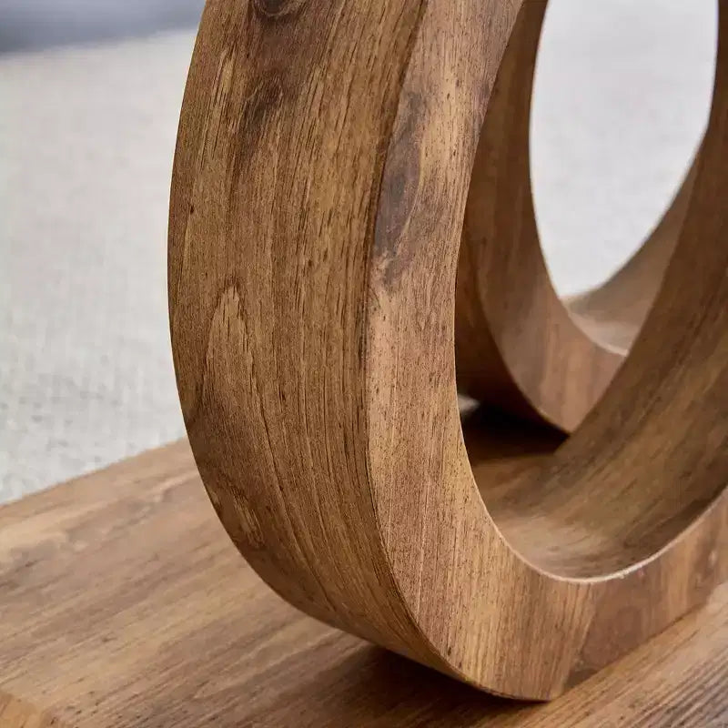 MAYEERTY Ring-Base Glass Coffee Table, Lounge Coffee Table, Natural Wood
