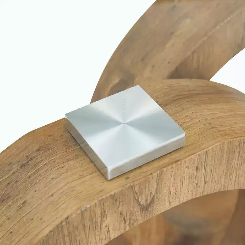 MAYEERTY Ring-Base Glass Coffee Table, Lounge Coffee Table, Natural Wood