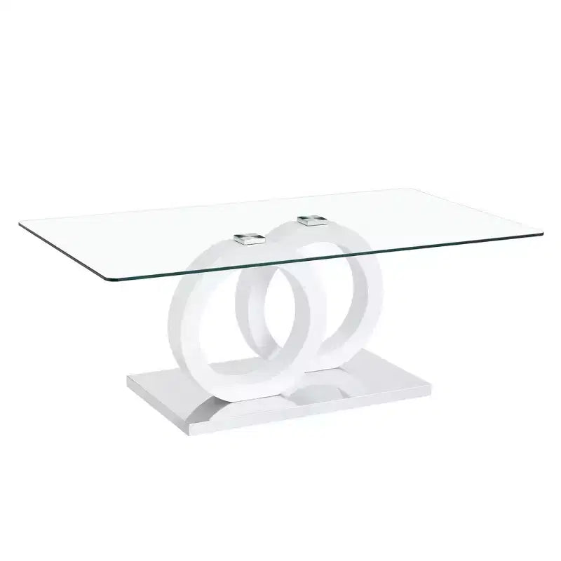 MAYEERTY Ring-Base Glass Coffee Table, Lounge Coffee Table, Natural Wood