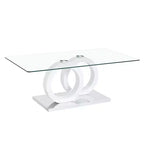 MAYEERTY Ring-Base Glass Coffee Table, Lounge Coffee Table, Natural Wood