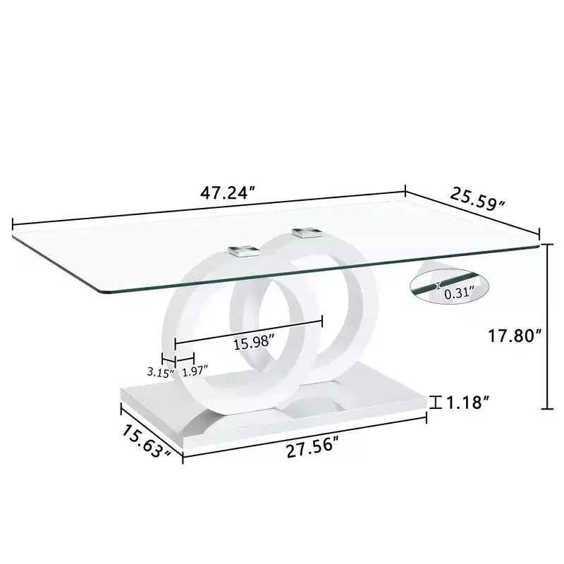 MAYEERTY Ring-Base Glass Coffee Table, Lounge Coffee Table, Natural Wood