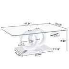 MAYEERTY Ring-Base Glass Coffee Table, Lounge Coffee Table, Natural Wood