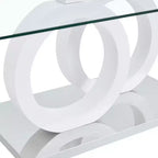 MAYEERTY Ring-Base Glass Coffee Table, Lounge Coffee Table, Natural Wood