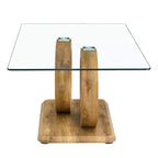 MAYEERTY Ring-Base Glass Coffee Table, Lounge Coffee Table, Natural Wood