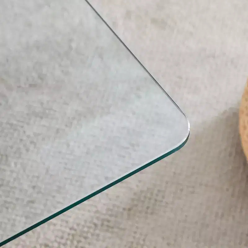 MAYEERTY Ring-Base Glass Coffee Table, Lounge Coffee Table, Natural Wood