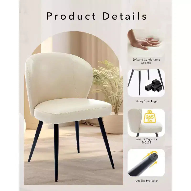Dining Chairs Set of 6, Leather Ergonomic Upholstered Kitchen Chairs with Steel Legs, High Backrest Modern Chairs for Dining Room Kitchen, Beige