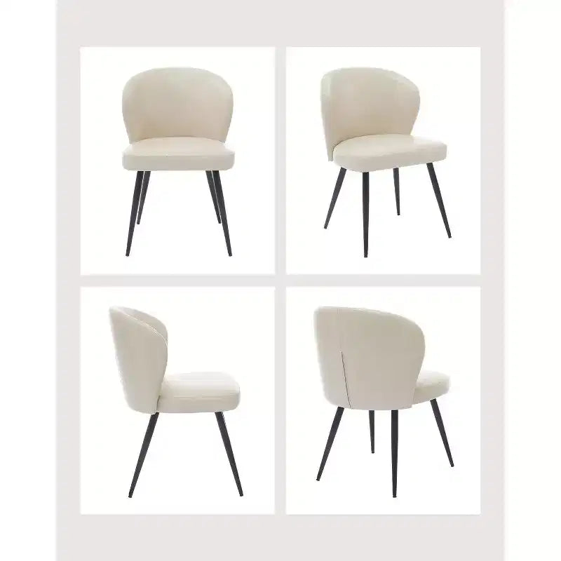 Dining Chairs Set of 6, Leather Ergonomic Upholstered Kitchen Chairs with Steel Legs, High Backrest Modern Chairs for Dining Room Kitchen, Beige
