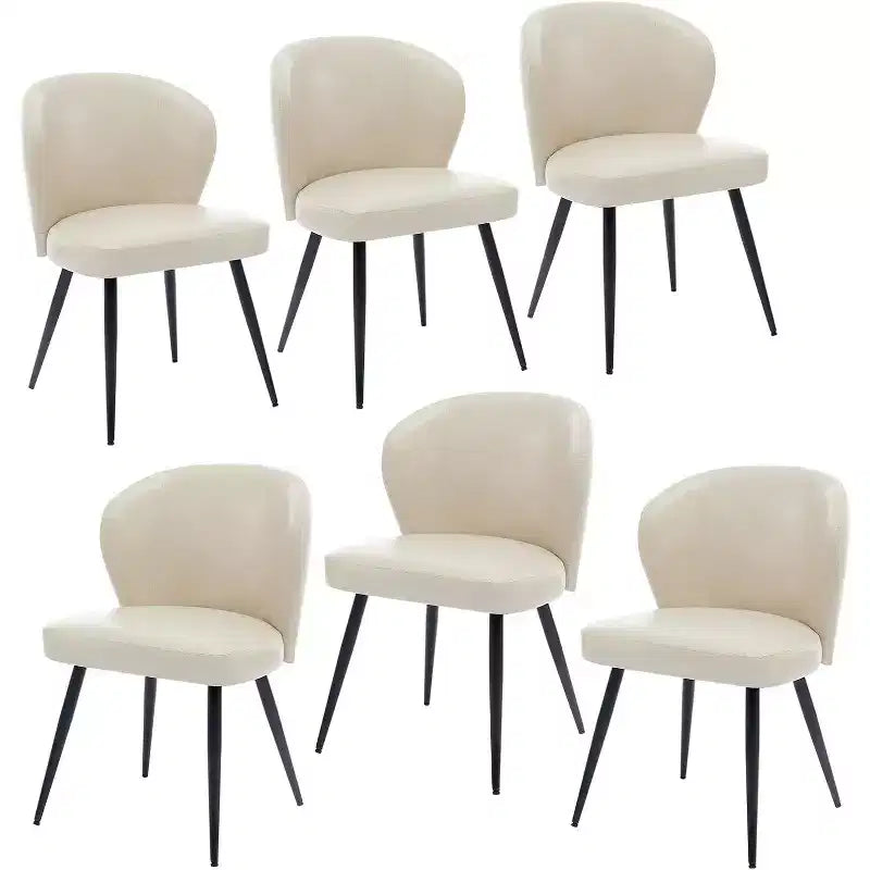 Dining Chairs Set of 6, Leather Ergonomic Upholstered Kitchen Chairs with Steel Legs, High Backrest Modern Chairs for Dining Room Kitchen, Beige