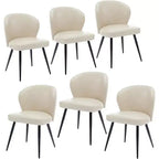 Dining Chairs Set of 6, Leather Ergonomic Upholstered Kitchen Chairs with Steel Legs, High Backrest Modern Chairs for Dining Room Kitchen, Beige