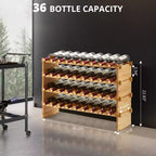 36 Bottles Stackable Modular Wine Rack, 4 Tier Wooden Wine Storage Rack, Bamboo Wine Display Shelves, Wobble-Free Wine Holder Freestanding